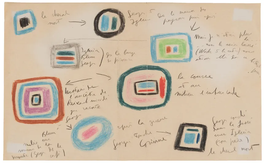 Tentative d'organisation visuelle pour le roman La Route des Flandres, années 1960 - Claude Simon, écrivain